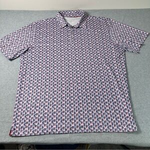 Maelreg Mens Performance Polo Shirt 2XL Navy Pink Geometric Abstract Golf Tee
